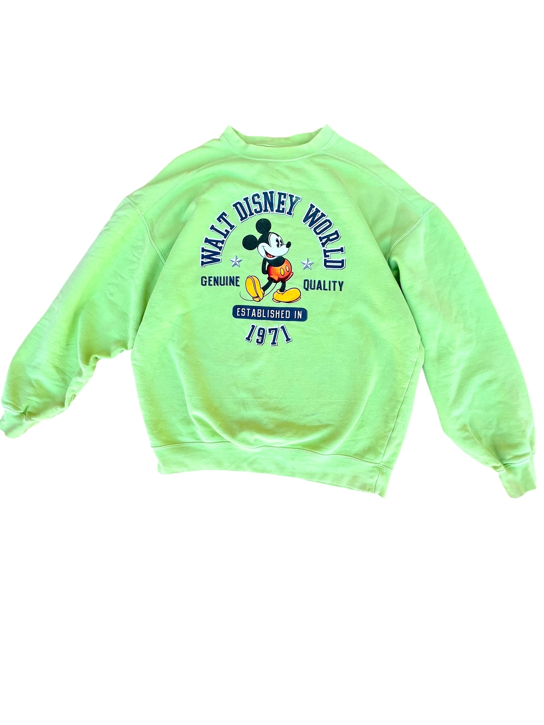 VTG Walt Disney World Crewneck Lime Green, Mickey Graphic, 1971 Print