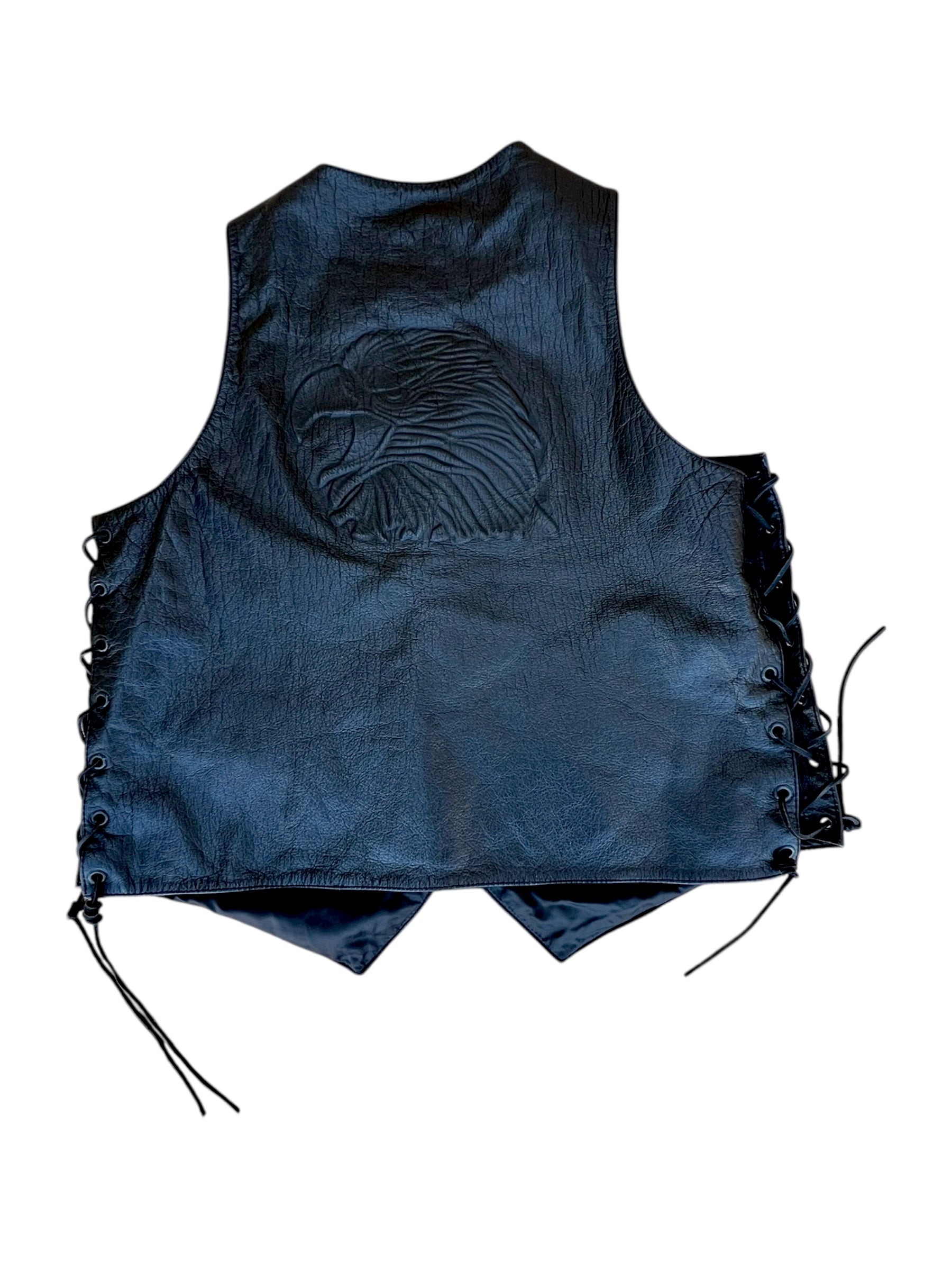 VTG Black Wilson’s Leather Eagle Embossed Motorcycle Vest