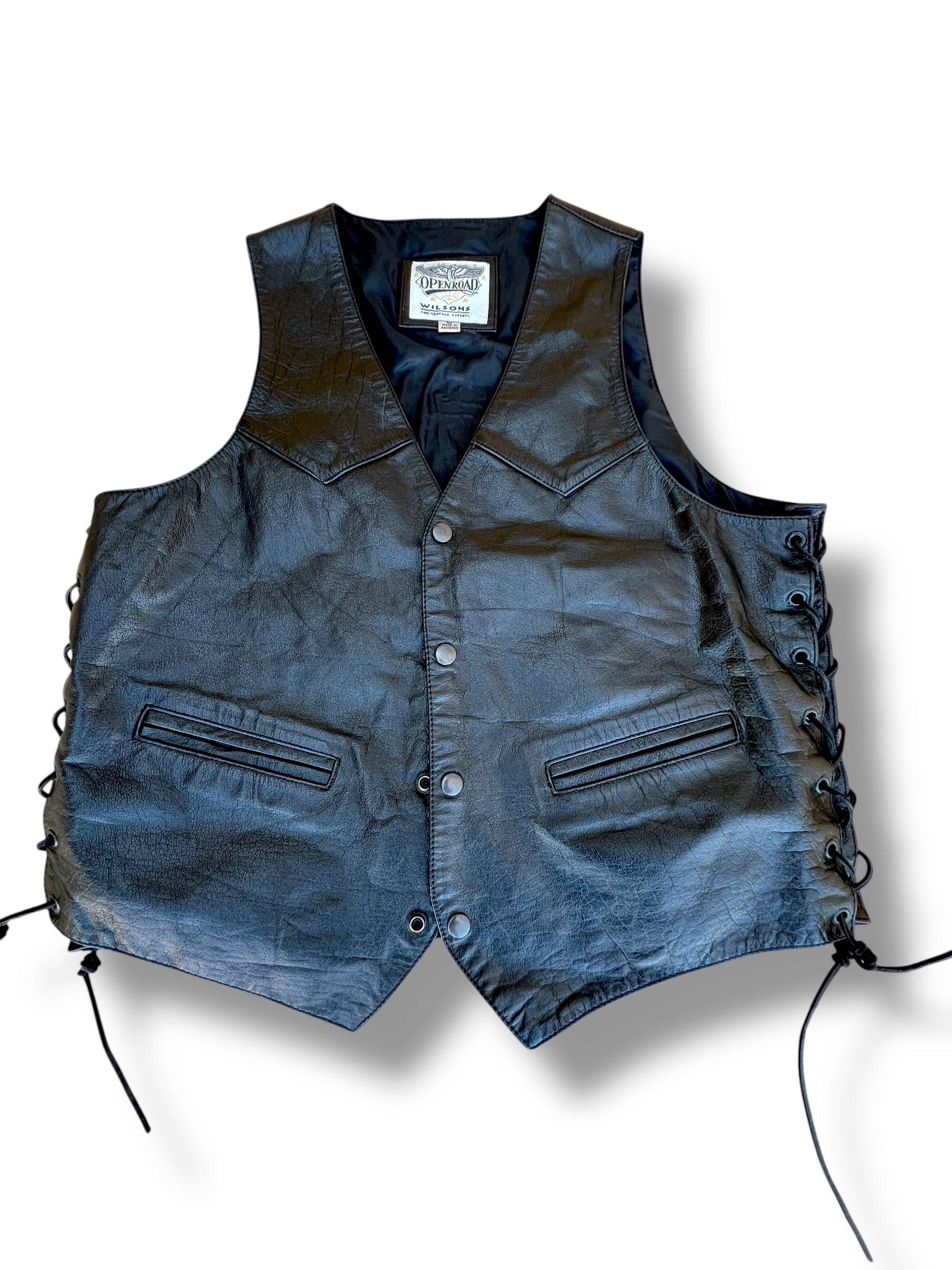 VTG Black Wilson’s Leather Eagle Embossed Motorcycle Vest