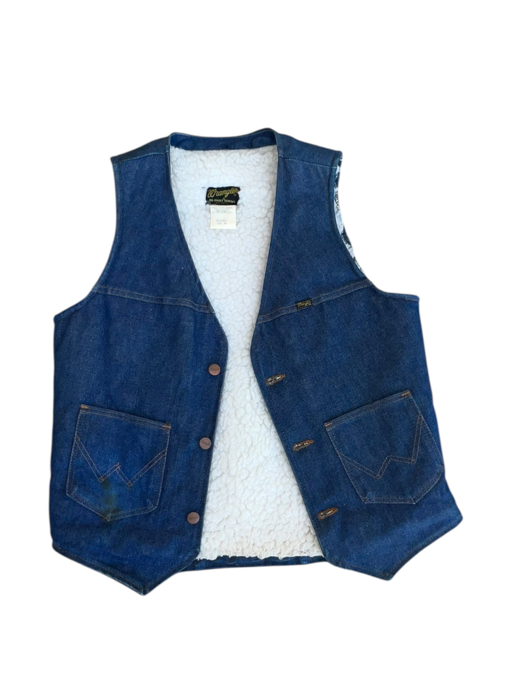VTG Wrangler 70's Sherpa Denim Jean Cowboy Western Work Vest Coat Jacket