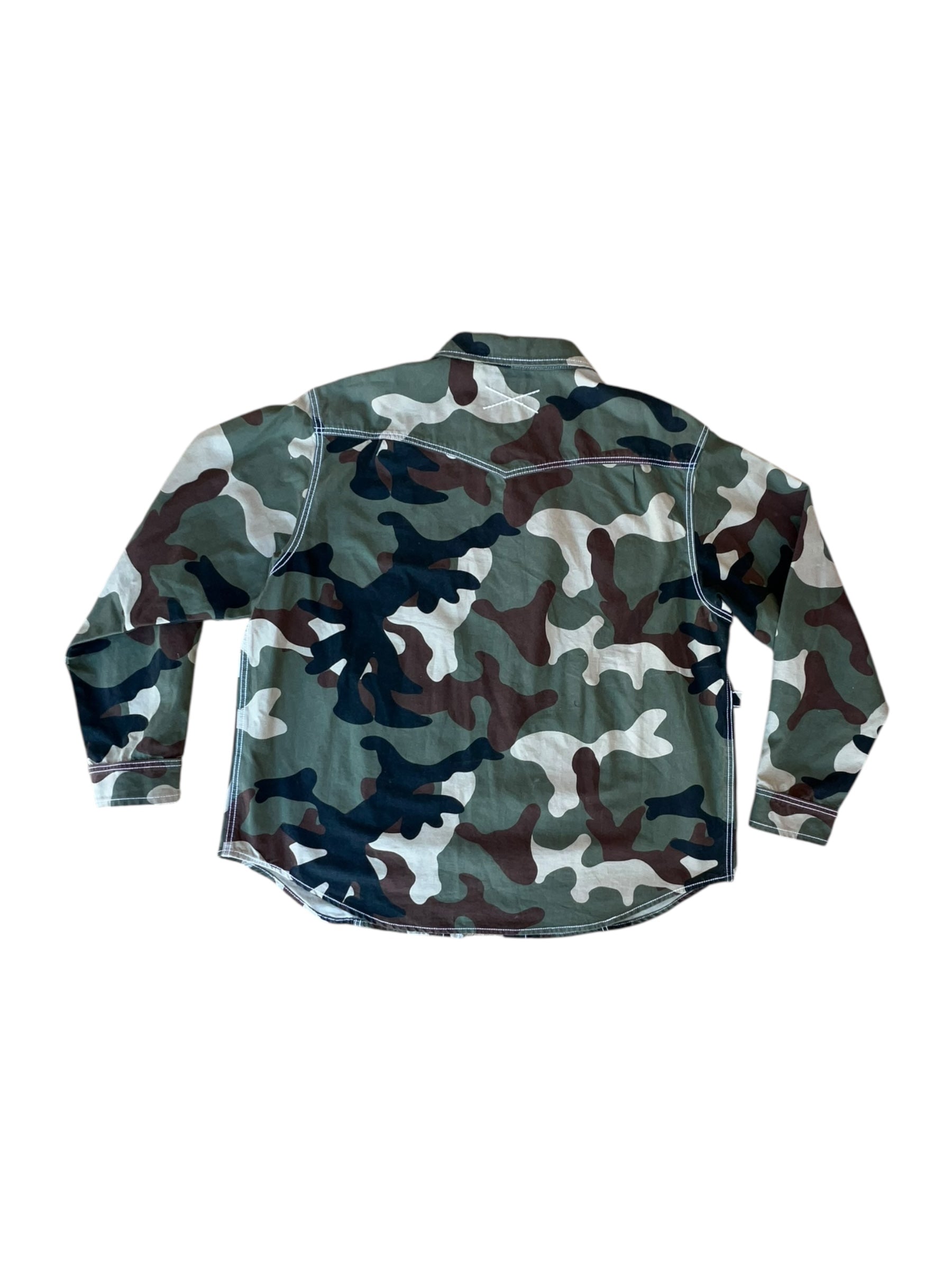 True Religion Camo Button-Up Shirt (Military Green, Contrast Stitching)