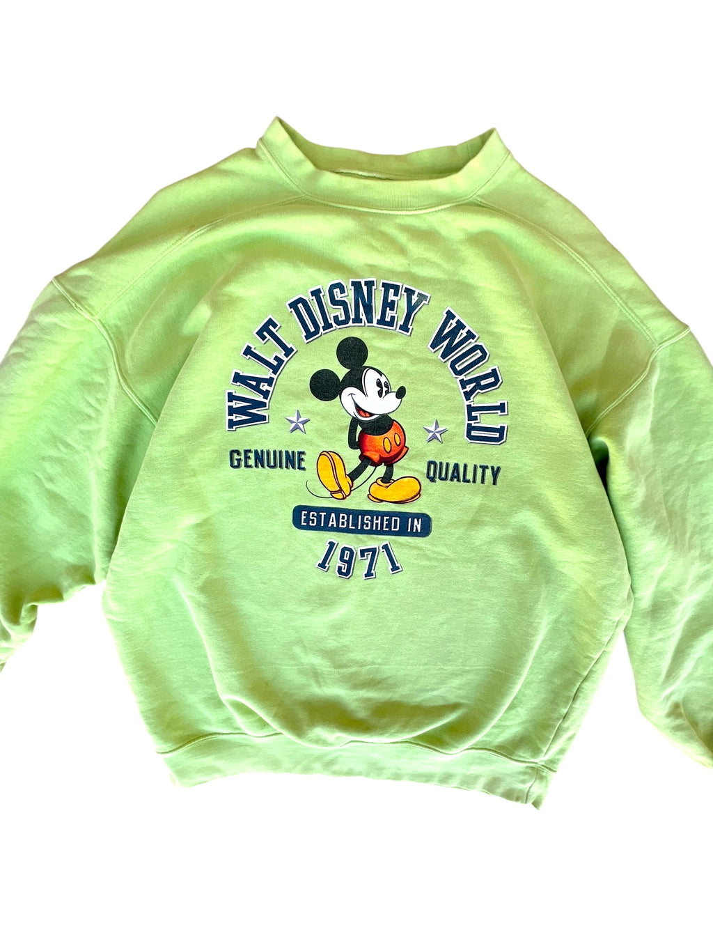 VTG Walt Disney World Crewneck Lime Green, Mickey Graphic, 1971 Print