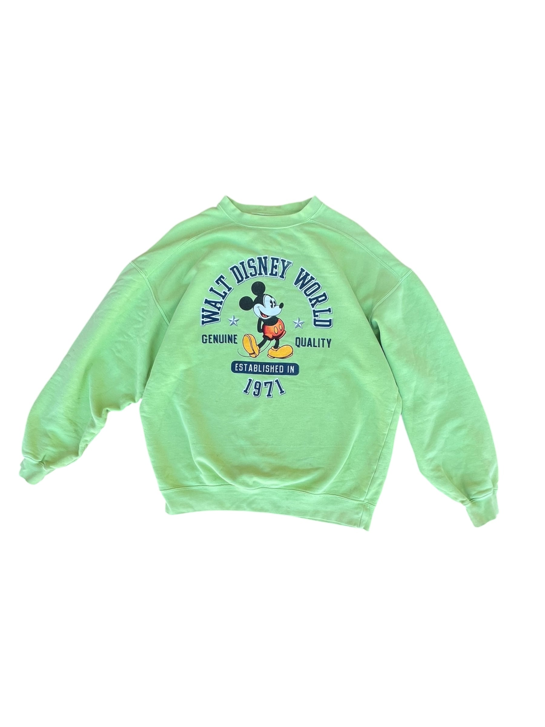VTG Walt Disney World Crewneck Lime Green, Mickey Graphic, 1971 Print