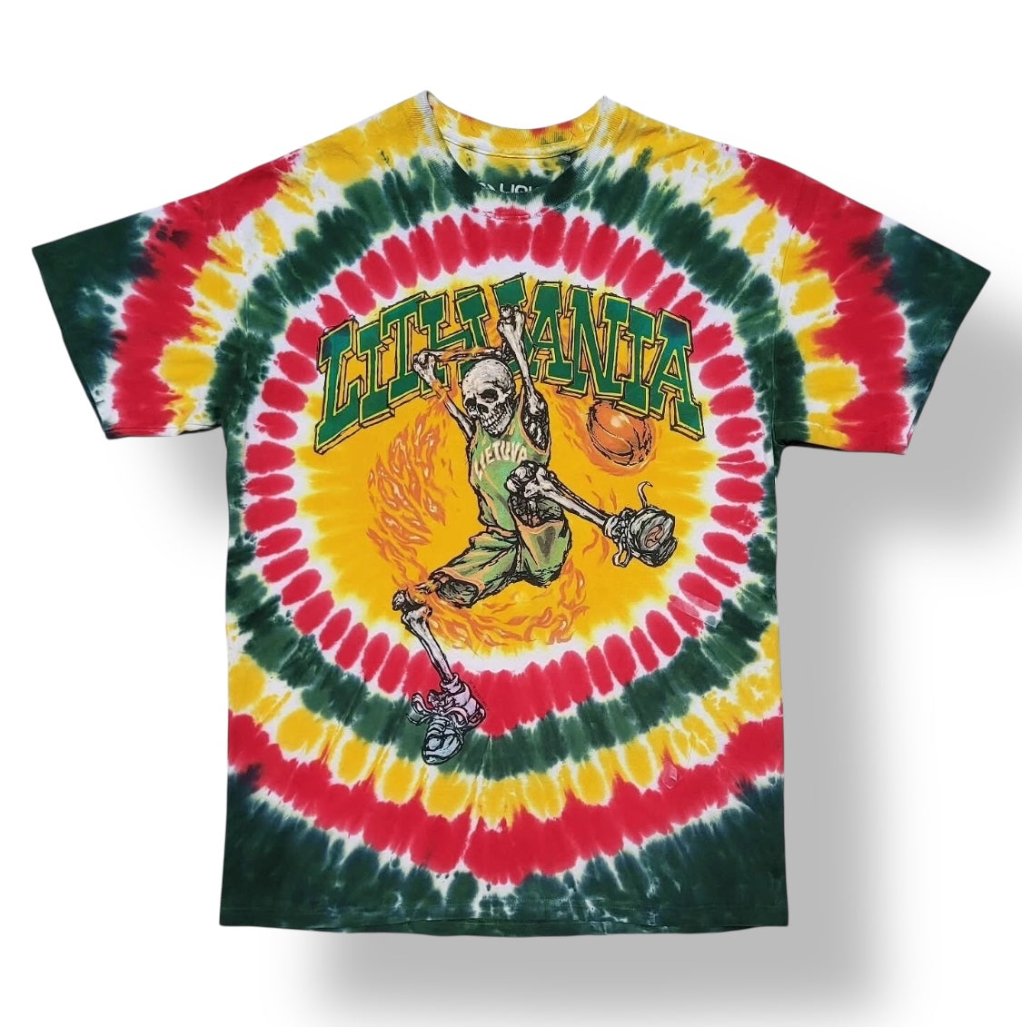 VTG 90s Lithuania Basketball Tie Dye Skeleton Tee Grateful Dead Olympic Shirt (faded)