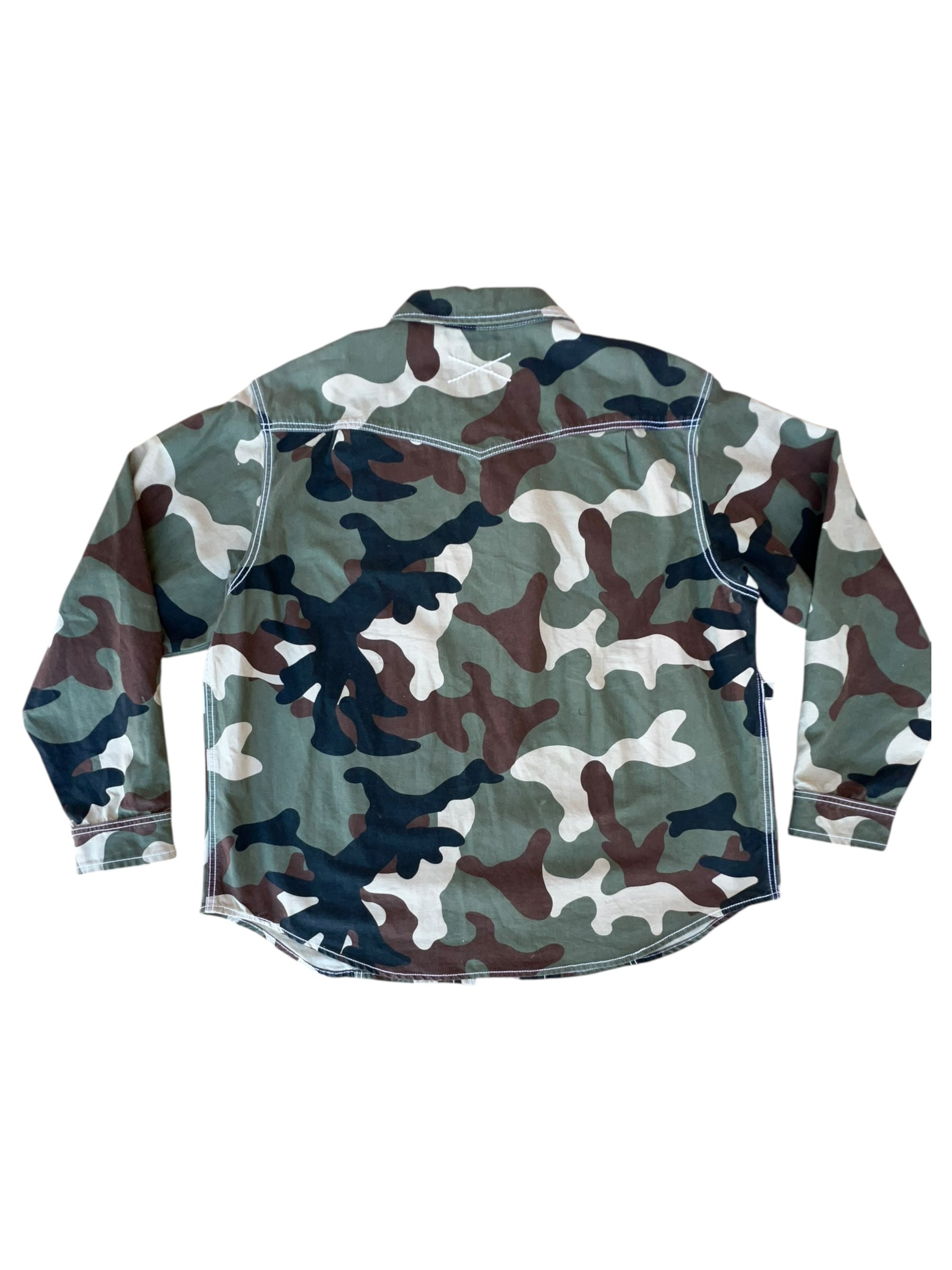True Religion Camo Button-Up Shirt (Military Green, Contrast Stitching)