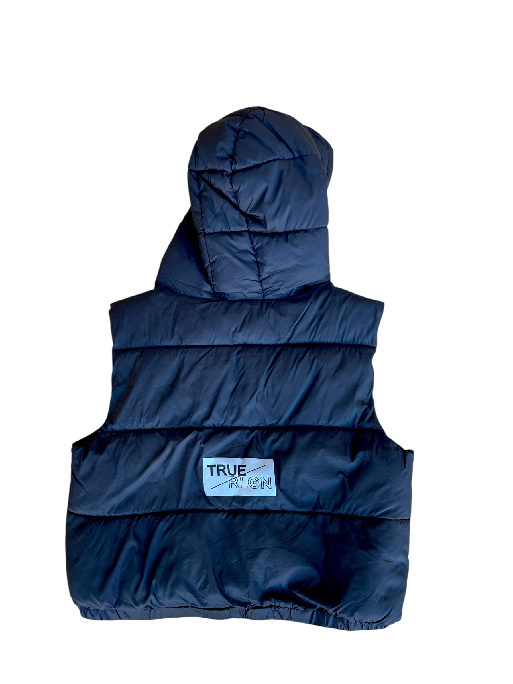 True Religion Hooded Puffer Vest Navy Blue NWT