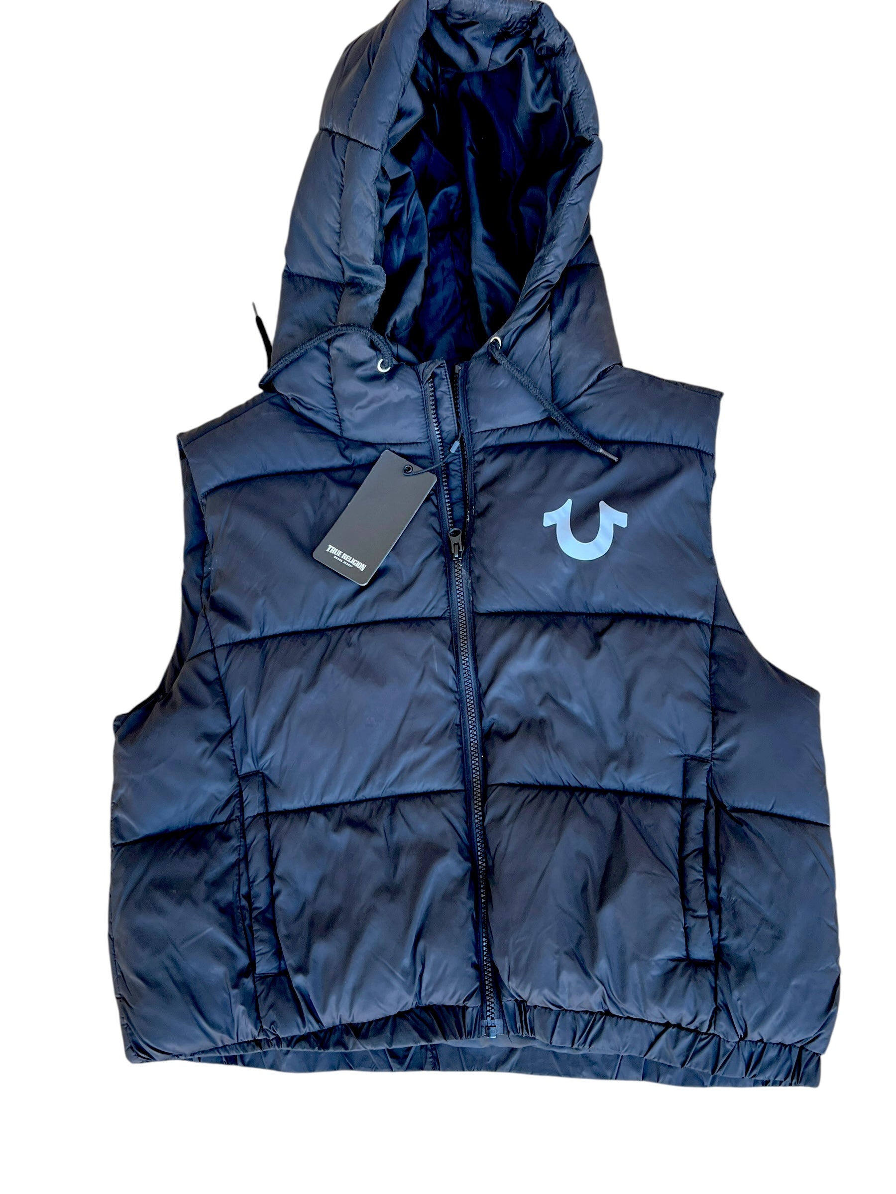 True Religion Hooded Puffer Vest Navy Blue NWT